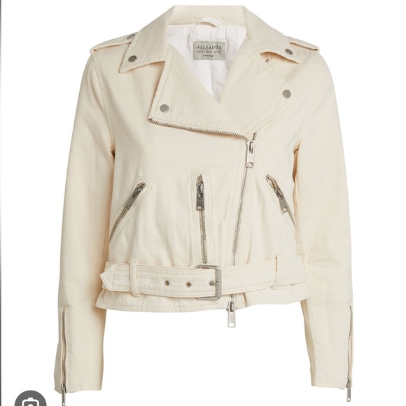 ALL SAINTS Dessa Balfern White Denim Biker Jacket SIZE 6 - Picture 4 of 9
